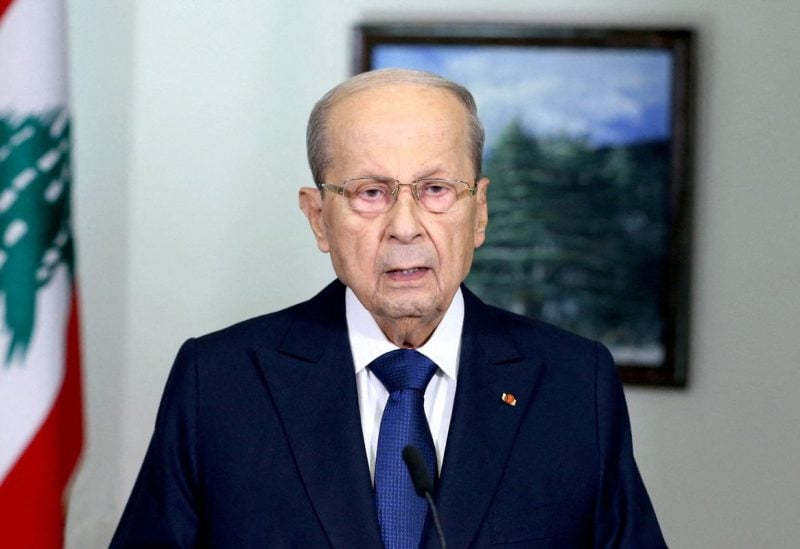 Lebanon's President Michel Aoun addresses the nation from the presidential palace in Baabda, Lebanon October 13, 2022. Dalati Nohra/Handout via REUTERS