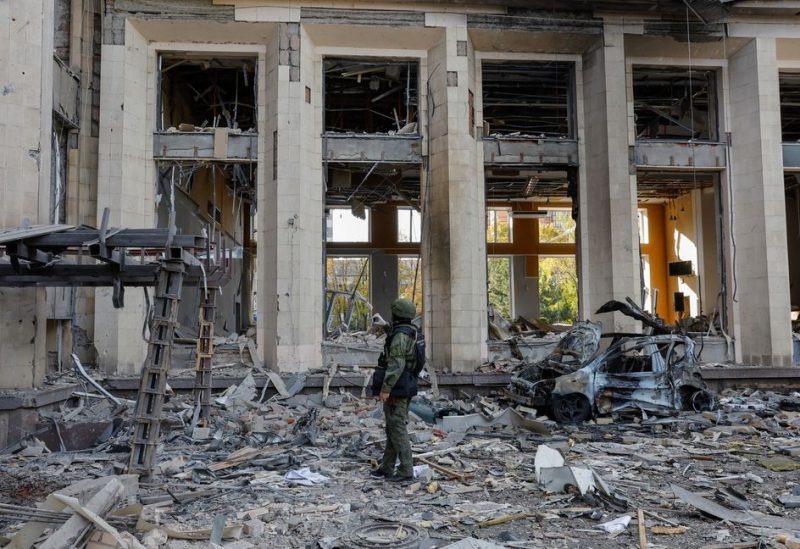 A view shows the city administration building hit by recent shelling in the course of Ukraine-Russia conflict, in Donetsk, Russian-controlled Ukraine, October 16, 2022. REUTERS/Alexander Ermochenko