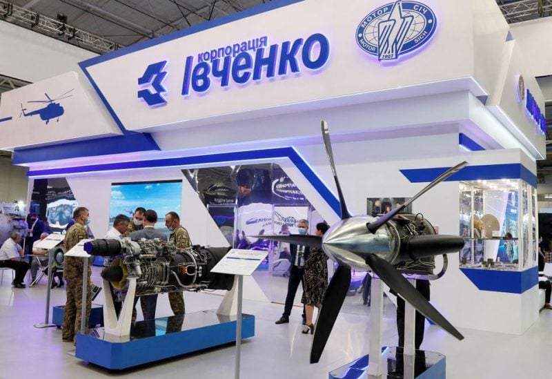 An area of Ukrainian aerospace company Motor Sich and association "Corporation Ivchenko" are seen at the annual exhibition of weaponry and military equipment "Arms and Security 2021" in Kyiv, Ukraine June 15, 2021. REUTERS/Gleb Garanich/File Photo