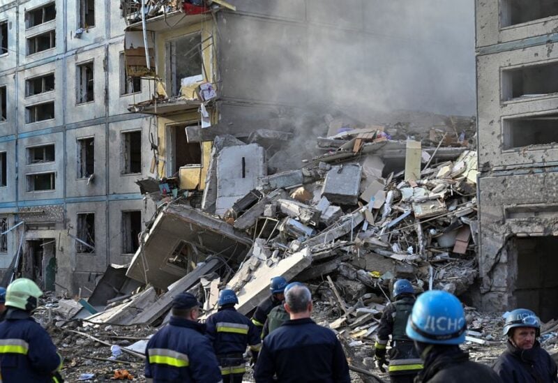 A view shows a residential building heavily damaged by a Russian missile strike, amid Russia's attack on Ukraine, in Zaporizhzhia, Ukraine October 9, 2022. REUTERS