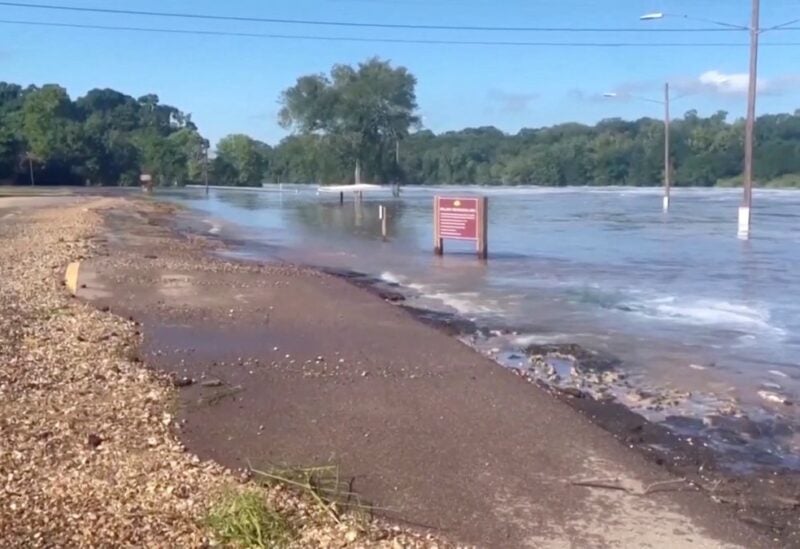 A view shows a flooded area next to a road near Pearl River following water discharges from Barnett Reservoir over the weekend, in Ridgeland, Mississippi, U.S. in this screen grab taken from a video August 29, 2022. REUTERS TV/via REUTERS