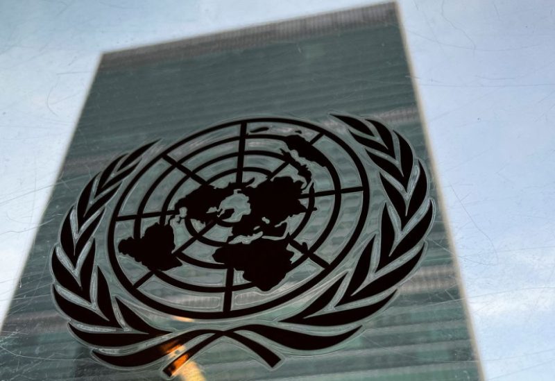 The United Nations headquarters building is pictured with a UN logo in the Manhattan borough of New York City, New York, U.S., March 1, 2022. REUTERS/Carlo Allegri