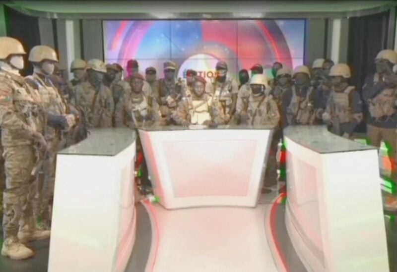 Kiswensida Farouk Aziz Sorgho announces on television that army captain Ibrahim Traore has ousted Burkina Faso's military leader Paul-Henri Damiba and dissolved the government and constitution, in Ouagadougou, Burkina Faso, September 30, 2022, in this still image obtained from a video. Radio Television Burkina Faso/Handout via REUTERS