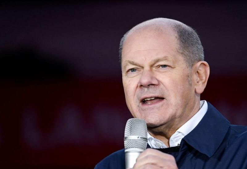 German Chancellor Olaf Scholz delivers a speech as he attends the final rally ahead of the regional elections in the state of Lower Saxony, in Hanover, Germany October 8, 2022. REUTERS/Fabian Bimmer
