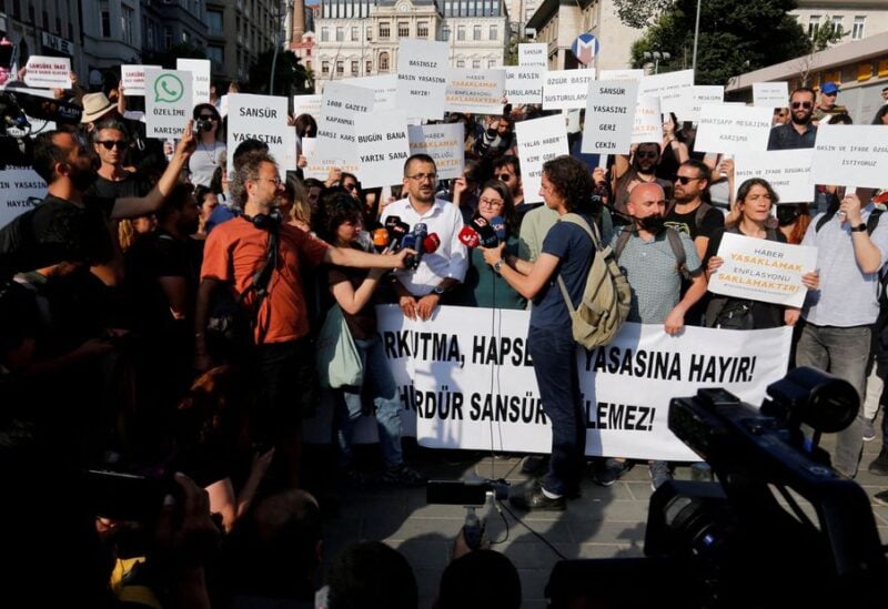 Protesters demonstrate in Istanbul against a media bill that Turkey's government says will fight "disinformation" REUTERS