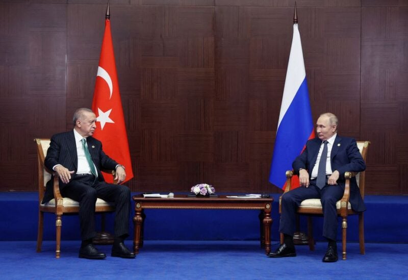 Russia's President Vladimir Putin and Turkey's President Tayyip Erdogan meet on the sidelines of the 6th summit of the Conference on Interaction and Confidence-building Measures in Asia (CICA), in Astana, Kazakhstan October 13, 2022 - REUTERS