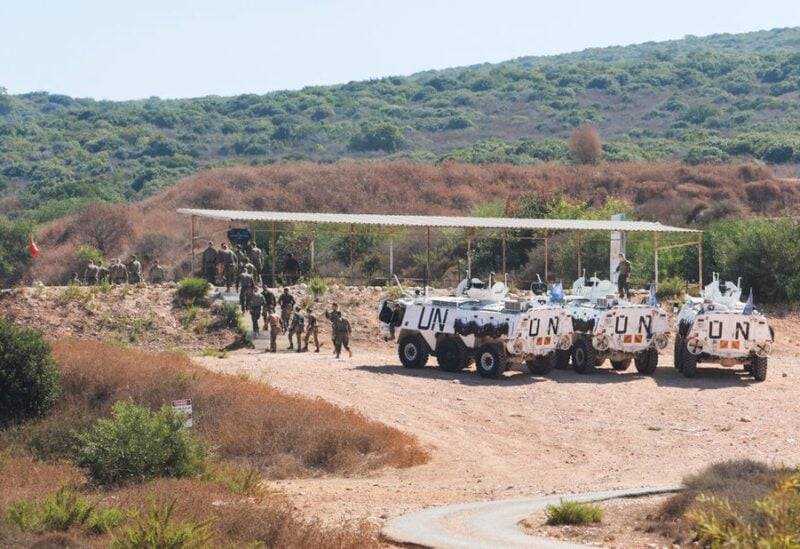 UN peacekeepers (UNIFIL) walk in Naqoura, near the Lebanese-Israeli border, southern Lebanon, October 6, 2022. REUTERS