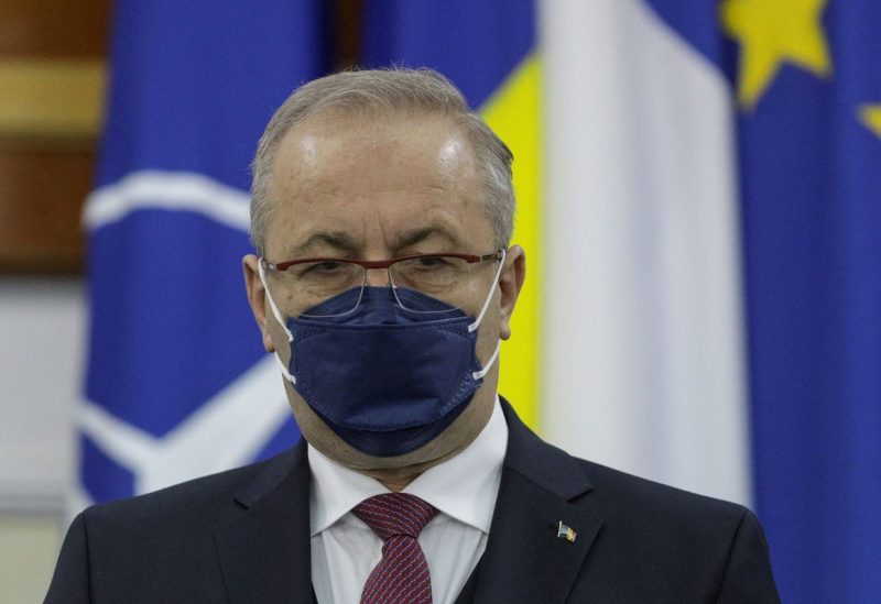 Romanian Minister of Defence Vasile Dincu delivers a speech during a joint press statement with the French Minister of Defence Florence Parly (not pictured), in Bucharest, Romania, January 27, 2022. Inquam Photos/Octav Ganea via REUTERS