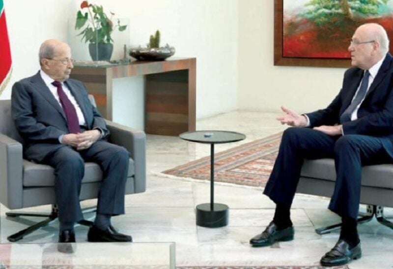 President Michel Aoun with Caretaker Prime Minister Najib Mikati