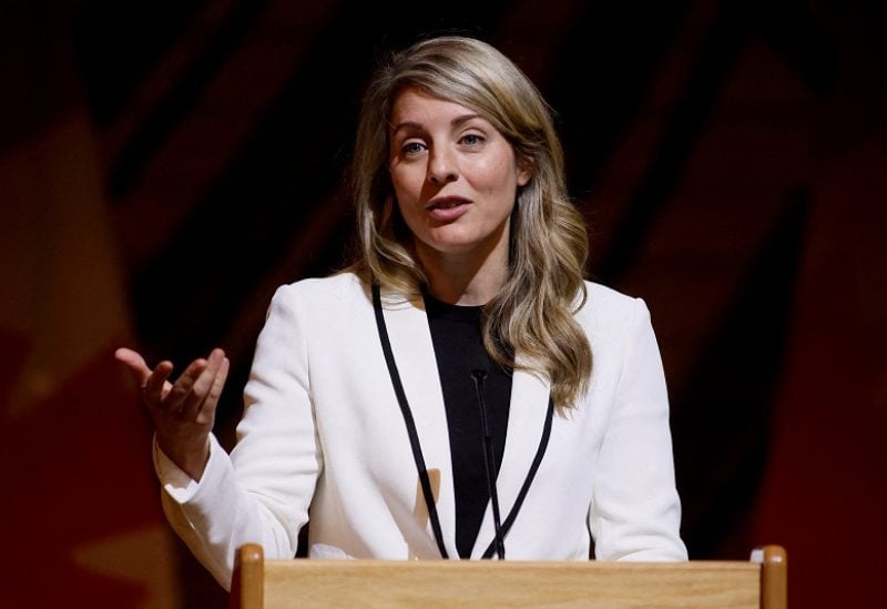 Canada's Minister of Foreign Affairs Melanie Joly speaks during a reception honouring the visit of the Chairperson of the African Union Commission Moussa Faki Mahamat in Gatineau, Quebec, Canada October 26, 2022. REUTERS/Blair Gable
