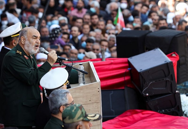 Islamic Revolutionary Guard Corps (IRGC) Commander-in-Chief Major General Hossein Salami, speaks during a funeral ceremony in Shiraz, Iran October 29, 2022. Majid Asgaripour/WANA (West Asia News Agency) via REUTERS ATTENTION EDITORS - THIS PICTURE WAS PROVIDED BY A THIRD PARTY