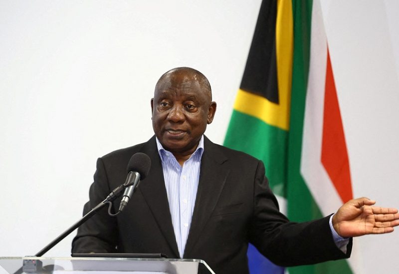 FILE PHOTO: South Africa's President, Cyril Ramaphosa, speaks during the launch of the new Sandvik Khomanani manufacturing site at Khomanani in Kempton Park, Johannesburg, South Africa, September 9, 2022. REUTERS/Siphiwe Sibeko/File Photo