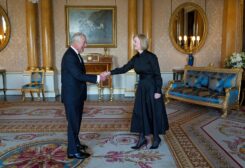 King Charles III receives Prime Minister Liz Truss in the 1844 Room at Buckingham Palace in London. Picture date: Sunday September 18, 2022. Kirsty O'Connor/Pool via REUTERS