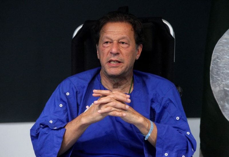 Former Pakistan's Prime Minister Imran Khan addresses a news conference after he was wounded following a shooting incident during a long march in Wazirabad, at the Shaukat Khanum Memorial Cancer Hospital & Research Centre in Lahore, Pakistan November 4, 2022. REUTERS/Mohsin Raza