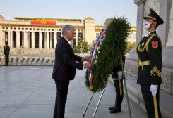 Cuba's President Miguel Diaz-Canel attends a wreath-laying ceremony at the Monument to the People's Heroes at Tiananmen Square in Beijing, China, November 25, 2022. Alejandro Azcuy/Courtesy of Cuban Presidency/Handout via Reuters