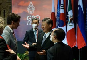 Canada's Prime Minister Justin Trudeau speaks with China's President Xi Jinping at the G20 Leaders' Summit in Bali, Indonesia, November 16, 2022. Adam Scotti/Prime Minister's Office/Handout via REUTERS