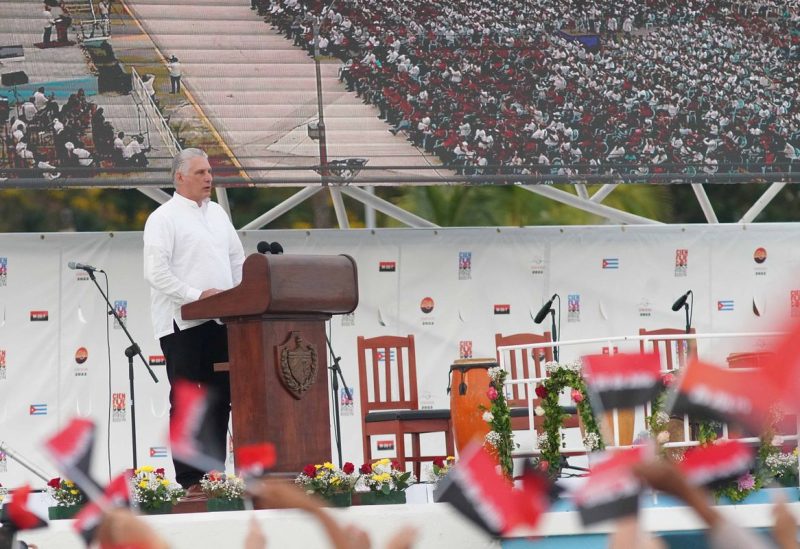 Cuba's President Miguel Diaz-Canel speaks during a ceremony marking the 69th anniversary of the July 26, 1953 rebel assault which late Cuban leader Fidel Castro led on the Moncada army barracks, in Cienfuegos, Cuba, July 26, 2022. REUTERS/Alexandre Meneghini