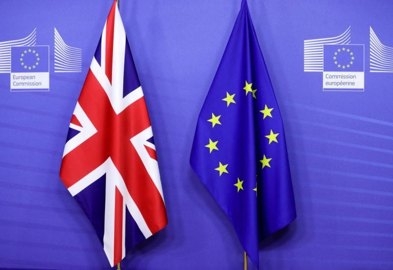 Flags of the Union Jack and European Union are seen ahead of the meeting of European Commission President Ursula von der Leyen and British Prime Minister Boris Johnson, in Brussels, Belgium December 9, 2020. Olivier Hoslet/Pool via REUTERS/File Photo