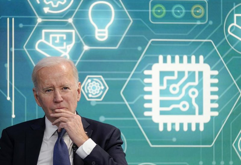President Joe Biden attends an event to support legislation that would encourage domestic manufacturing and strengthen supply chains for computer chips in the South Court Auditorium on the White House campus, March 9, 2022, in Washington. The Biden administration’s recent move to block exports of advanced computer chips to China signals a new phase in relations between the globe’s two largest economies. (AP Photo/Patrick Semansky, File)
