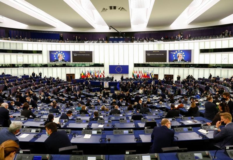 General view of the plenary room as the EU Parliament holds a ceremony to pay tribute to late European Parliament President David Sassoli, in Strasbourg, France, January 17, 2022. REUTERS/Gonzalo Fuentes