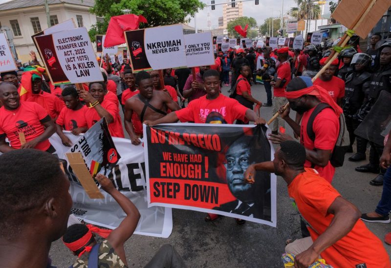 Protestors march during a street demonstration against the worsening economic crisis, in Accra. REUTERS/Francis Kokoroko