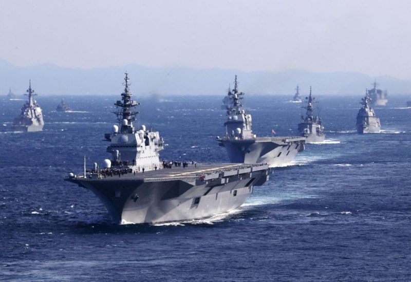An aerial view shows Japan's Maritime Self-Defense Force (JMSDF)'s multi-purpose destroyer Izumo - REUTERS