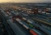 An aerial view of gantry cranes, shipping containers, and freight railway trains ahead of a possible strike if there is no deal with the rail worker unions, at the Union Pacific Los Angeles (UPLA) Intermodal Facility rail yard in Commerce, California, U.S., September 15, 2022. REUTERS