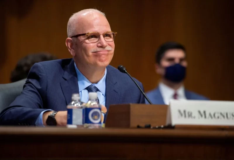 Chris Magnus appears before a Senate Finance Committee hearing on his nomination to be the next U.S. Customs and Border Protection commissioner in the Dirksen Senate Office Building on Capitol Hill in Washington, DC, U.S., October 19, 2021. Rod Lamkey/Pool via REUTERS