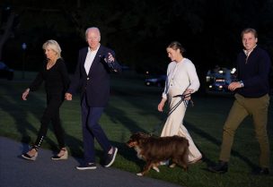 U.S. President Joe Biden, First lady Jill Biden, their granddaughter Naomi Biden, her fiance Peter Neal and dog "Charlie" walk from Marine One upon arrival to the White House, in Washington, U.S., June 20, 2022. REUTERS