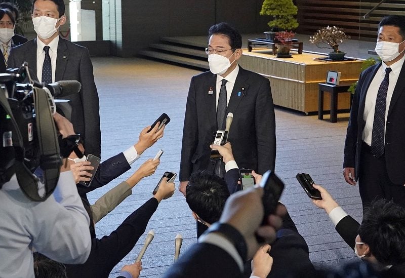 Japanese Prime Minister Fumio Kishida speaks to reporters about North Korea's firing of ballistic missiles in Tokyo, Japan in this photo taken by Kyodo on November 2, 2022. Mandatory credit Kyodo/via REUTERS ATTENTION EDITORS - THIS IMAGE WAS PROVIDED BY A THIRD PARTY. MANDATORY CREDIT. JAPAN OUT. NO COMMERCIAL OR EDITORIAL SALES IN JAPAN