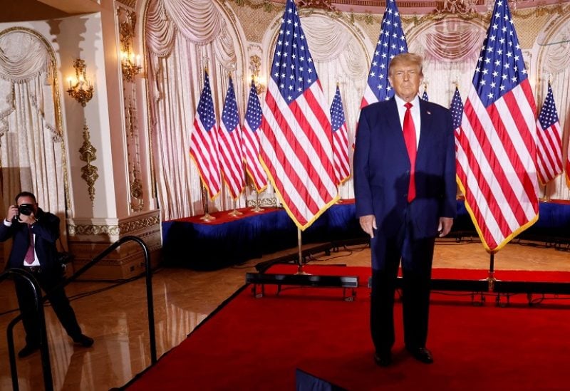 Former U.S. President Donald Trump arrives onstage to announce that he will once again run for U.S. president in the 2024 U.S. presidential election, during an event at his Mar-a-Lago estate in Palm Beach, Florida, U.S. November 15, 2022. REUTERS/Jonathan Ernst