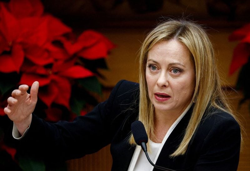 Italy's Prime Minister Giorgia Meloni holds her end-of-year news conference in Rome, Italy, December 29, 2022. REUTERS/Guglielmo Mangiapane