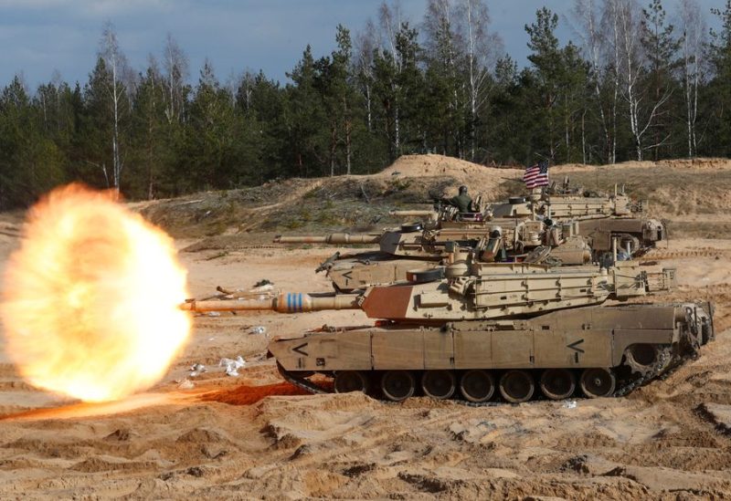 U.S. Army M1A1 Abrams tank fires during NATO enhanced Forward Presence battle group military exercise Crystal Arrow 2021 in Adazi, Latvia March 26, 2021 REUTERS/Ints Kalnins/File Photo