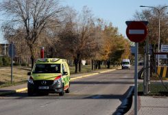 A ambulance is seen coming out of the Air Force base of Torrejon de Ardoz after a suspected explosive device hidden in an envelope was mailed to the base, in the wake of two others sent to targets connected to Spanish support of Ukraine, amidst Russia’s invasion of Ukraine, outside Madrid, Spain December 1, 2022.