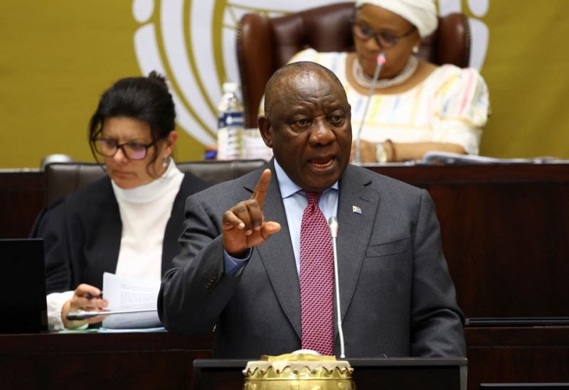 South African President Cyril Ramaphosa reacts to National Assembly members' questions in parliament in Cape Town, South Africa, November 3, 2022. REUTERS/Esa Alexander