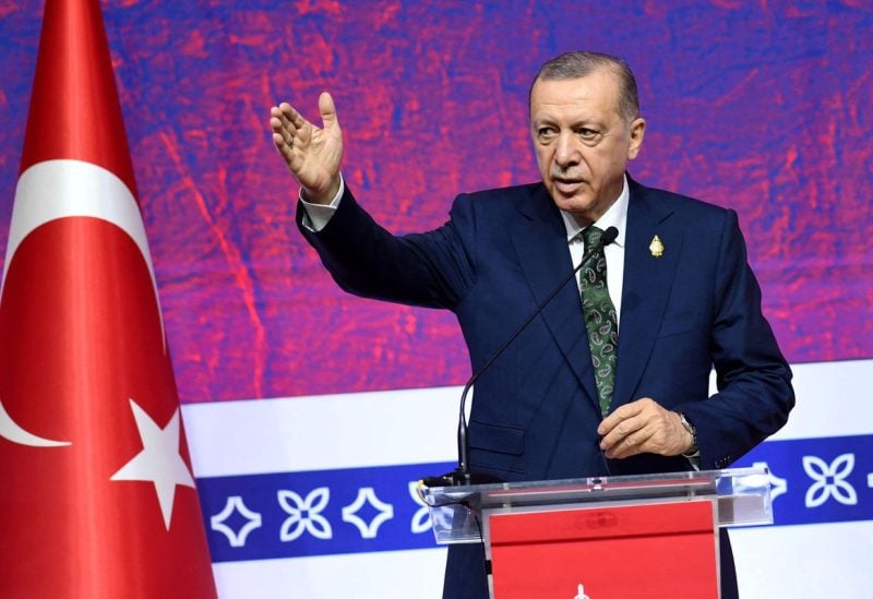 President of Turkey Recep Tayyip Erdogan delivers his messages to the journalists in G20 Summit's news conference in Media Center, BICC, Nusa Dua, Badung Regency, Bali, Indonesia, November 16, 2022. ADITYA PRADANA PUTRA/G20 Media Center/Handout via REUTERS