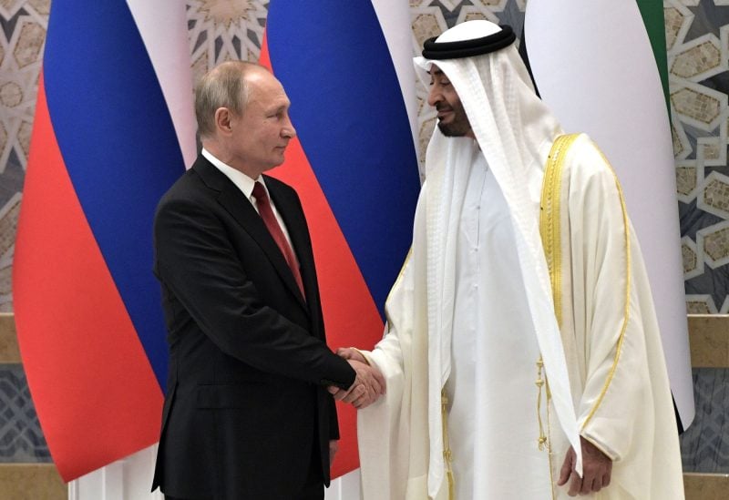 Vladimir Putin and Sheikh Mohammed bin Zayed al-NahyanPhotographer: Alexey Nikolsky/AFP/Getty Images