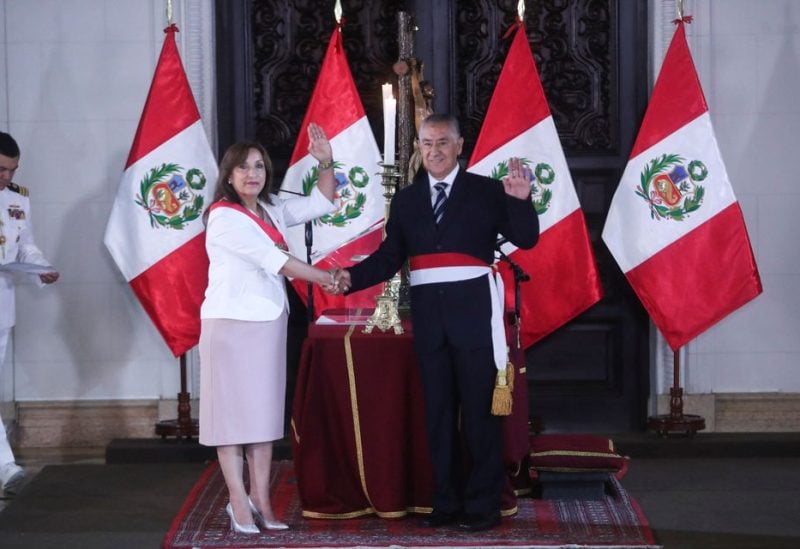 Victor Rojas Herrera is sworn in as Minister of Interior by Peru's President Dina Boluarte, who took office after her predecessor Pedro Castillo was ousted, in Lima, Peru, December 21, 2022. REUTERS