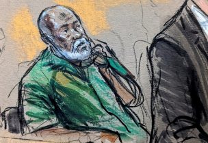 Abu Agila Mohammad Mas'ud Kheir Al-Marimi, also known as Mohammed Abouajela Masud, accused of making the bomb that blew up Pan Am flight 103 over Lockerbie in Scotland in 1988, is shown listening in this courtroom sketch drawn during an initial court appearance in U.S. District Court in Washington, U.S. December 12, 2022. REUTERS/Bill Hennessy NO RESALES. NO ARCHIVES. WASHINGTON AREA OUT. WASHINGTON POST OUT. TPX IMAGES OF THE DAY