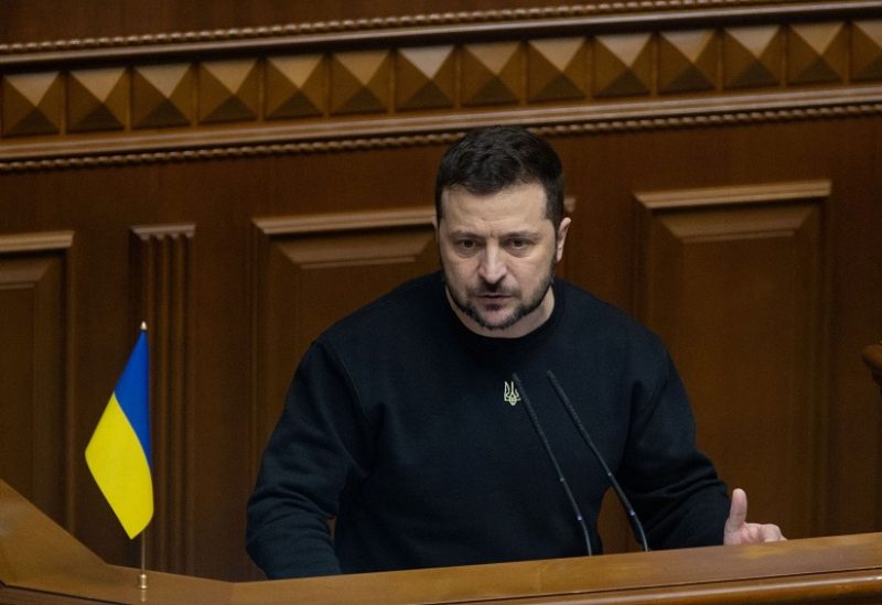 Ukraine's President Volodymyr Zelenskiy delivers his annual speech to lawmakers during a session of the Ukrainian Parliament, amid Russia's attack on Ukraine, in Kyiv, Ukraine December 28, 2022. Ukrainian Presidential Press Service/Handout via REUTERS ATTENTION EDITORS - THIS IMAGE HAS BEEN SUPPLIED BY A THIRD PARTY.