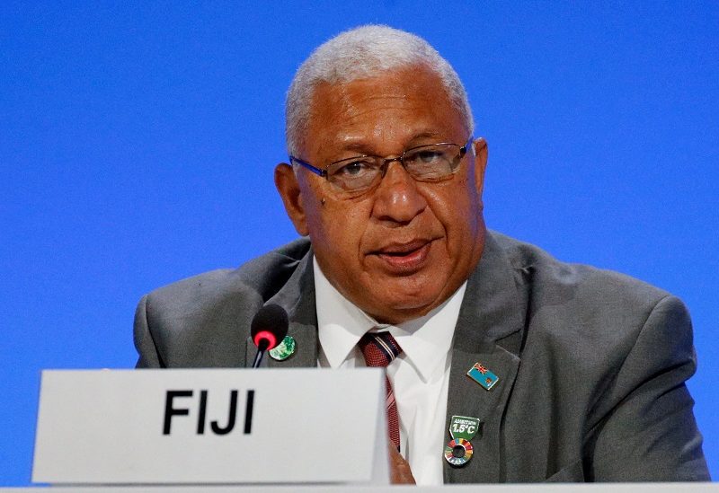 FILE PHOTO: Fiji Prime Minister Josaia Voreqe 'Frank' Bainimarama attends a meeting during the UN Climate Change Conference (COP26) in Glasgow, Scotland, Britain, November 2, 2021. REUTERS/Phil Noble/Pool/File Photo