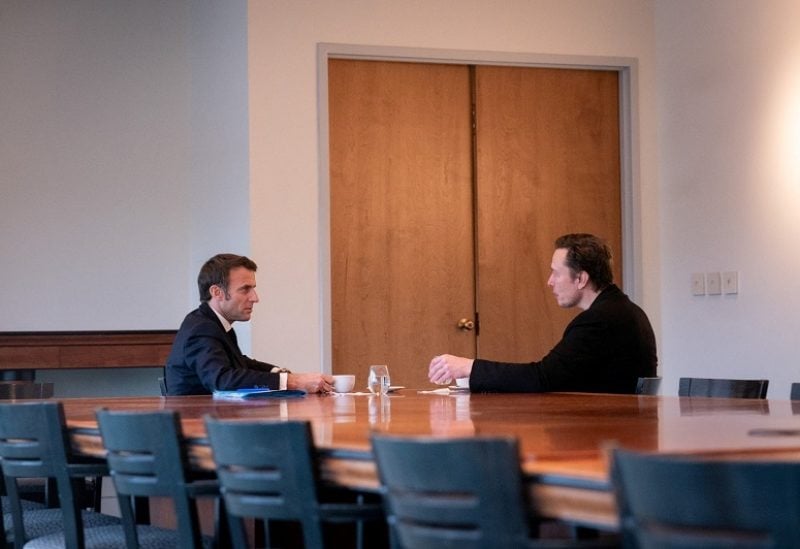 France's President Emmanuel Macron and Elon Musk meet in New Orleans, Louisiana, U.S. in this undated picture obtained from social media and released on December 2, 2022. Twitter @emmanuelmacron/via REUTERS THIS IMAGE HAS BEEN SUPPLIED BY A THIRD PARTY. MANDATORY CREDIT. NO RESALES. NO ARCHIVES.