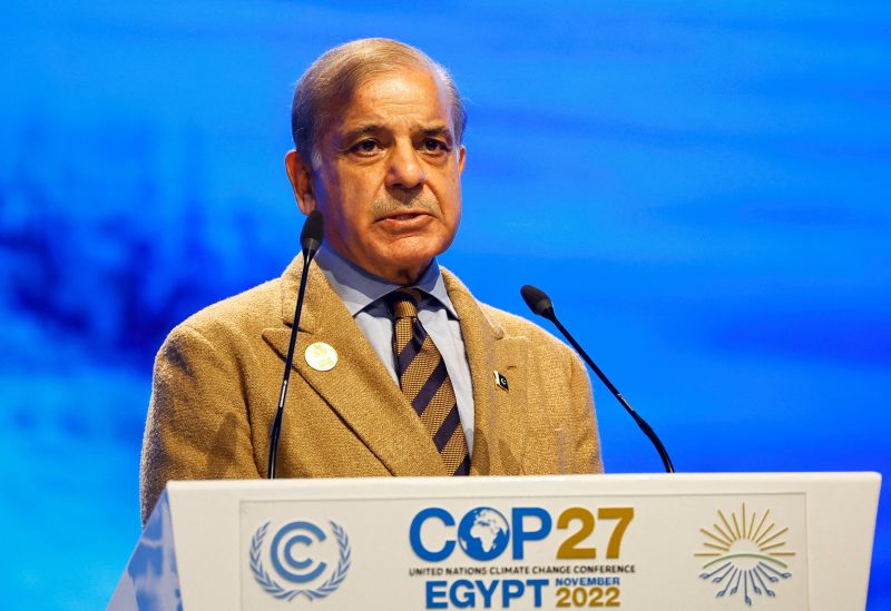 Pakistan's Prime Minister Shehbaz Sharif speaks during the COP27 climate summit in Egypt's Red Sea resort of Sharm el-Sheikh, Egypt November 8, 2022. REUTERS/Thaier Al-Sudani/File Photo
