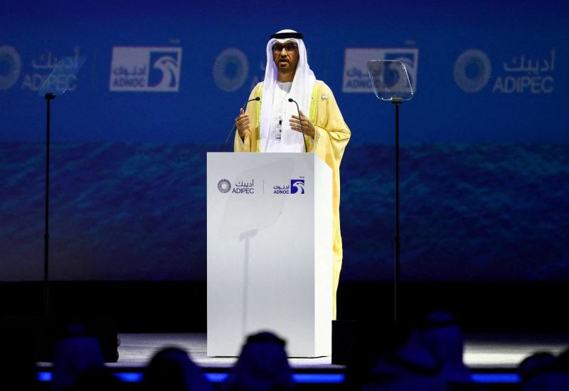 United Arab Emirates' Industry Minister Sultan Ahmed Al Jaber speaks during the Abu Dhabi International Petroleum Exhibition and Conference (ADIPEC) in Abu Dhabi, United Arab Emirates, October 31, 2022. REUTERS/Amr Alfiky