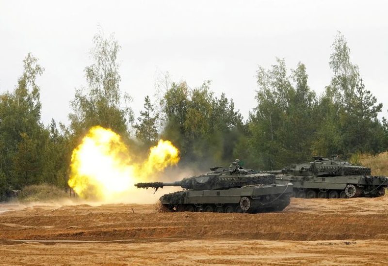 NATO enhanced Forward Presence battle group Spanish army tank Leopard 2 fires during the final phase of the Silver Arrow 2022 military drill on Adazi military training grounds, Latvia September 29, 2022. REUTERS/Ints Kalnins/File Photo