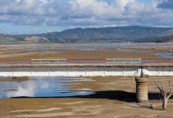 A view shows a bridge over Sidi El Barrak dam with depleted levels of water, in Nafza, west of the capital Tunis, Tunisia, January 7, 2023.