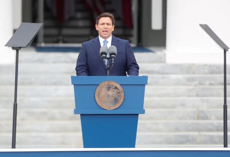 Florida's Governor Ron DeSantis gives a speech to those in attendance after taking the oath of office at his second term inauguration in Tallahassee, Florida, U.S. January 3, 2023. REUTERS