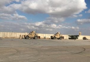 Military vehicles of US soldiers are seen at Ain al-Asad air base in Anbar province, Iraq January 13, 2020.