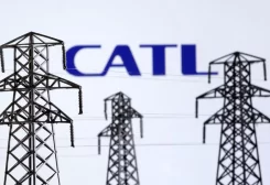 Electric power transmission pylon miniatures and CATL logo are seen in this illustration taken, December 9, 2022. REUTERS