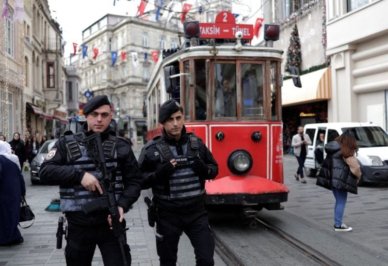 Turkish riot police patrol outside the Swedish consulate In Istanbul, Turkey January 24, 2023. REUTERS